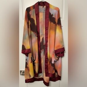 Melissa McCarthy Seven7 Burgundy Satin Kimono/Duster